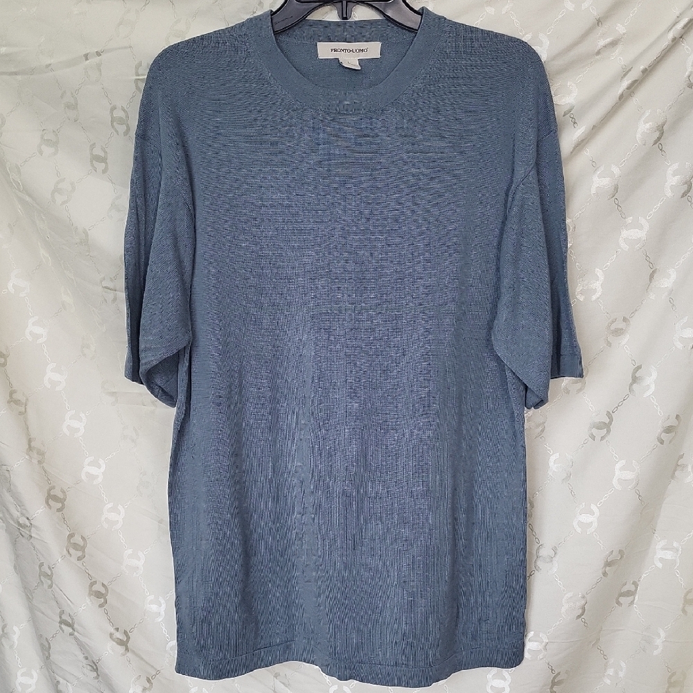Pronto Uomo,  Woman Very Soft Heathered Blue-Gray Short Sleeve Boxy T-Shirt
